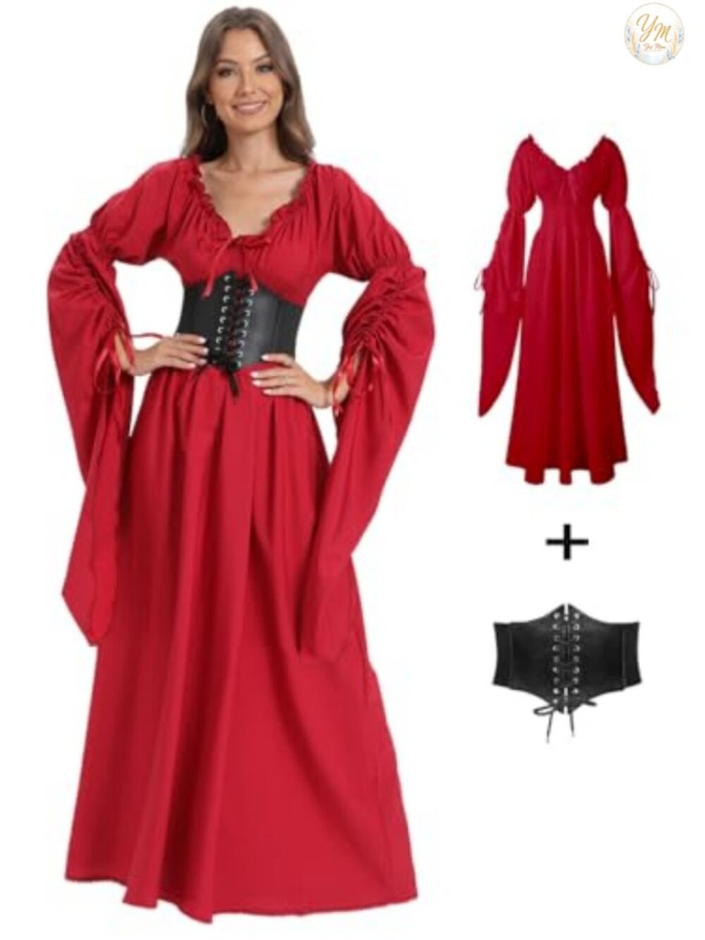 Renaissance Witch Peasant Dress Gothic Costume Corset Belt